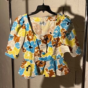 Isa Arfen Floral Print Square Neckline Blouse With Tags